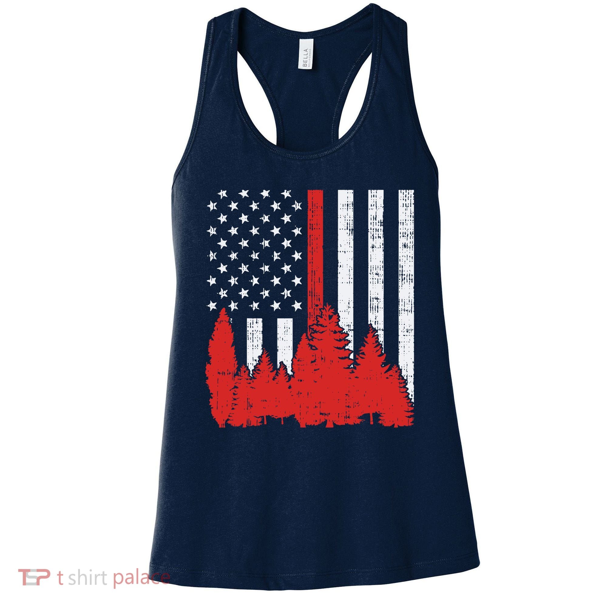 USA Flag Thin Red Line Forest Fire Wildland Firefighter Gift Women's Tank Top