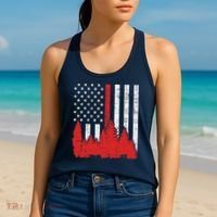 USA Flag Thin Red Line Forest Fire Wildland Firefighter Gift Women's Tank Top thumb 2