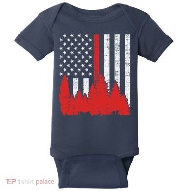 USA Flag Thin Red Line Forest Fire Wildland Firefighter Gift Baby Bodysuit