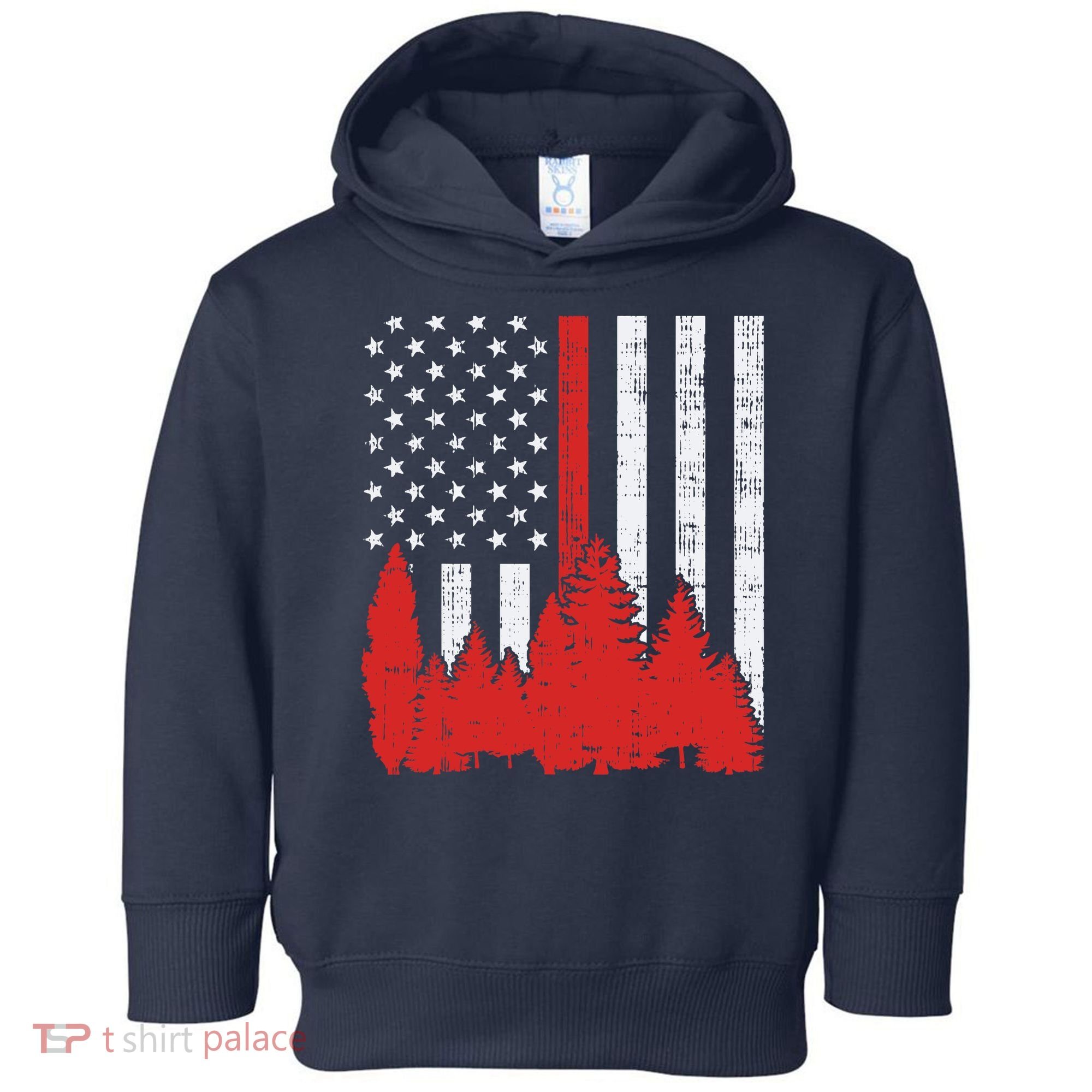 USA Flag Thin Red Line Forest Fire Wildland Firefighter Gift Toddler Hoodie