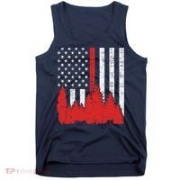 USA Flag Thin Red Line Forest Fire Wildland Firefighter Gift Tank Top thumb 0