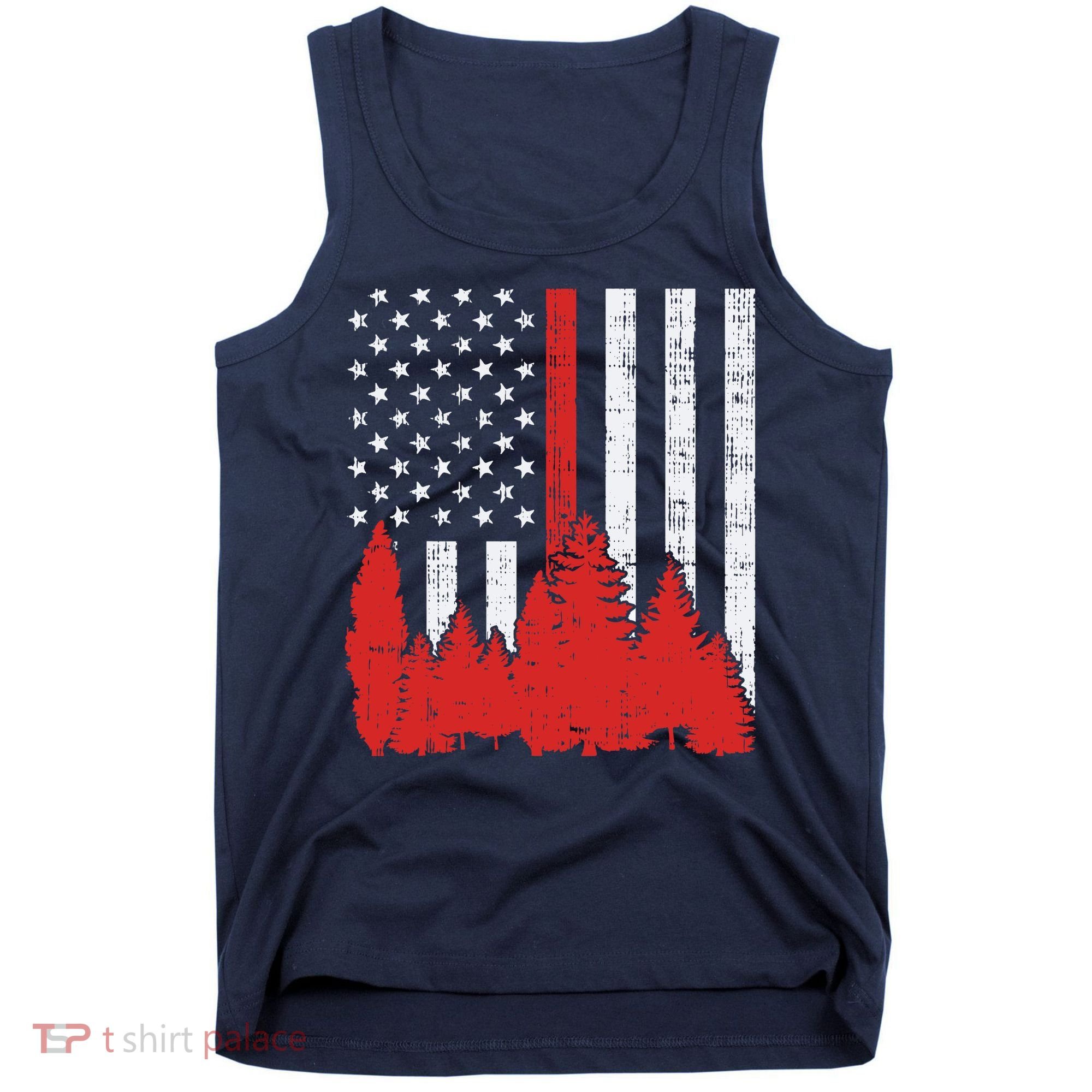USA Flag Thin Red Line Forest Fire Wildland Firefighter Gift Tank Top