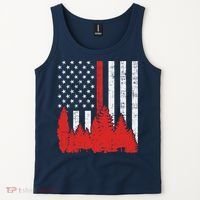 USA Flag Thin Red Line Forest Fire Wildland Firefighter Gift Tank Top thumb 2