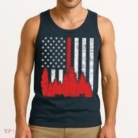 USA Flag Thin Red Line Forest Fire Wildland Firefighter Gift Tank Top thumb 3