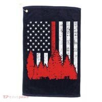 USA Flag Thin Red Line Forest Fire Wildland Firefighter Gift Golf Towel thumb 0
