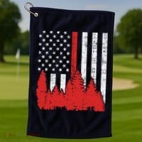USA Flag Thin Red Line Forest Fire Wildland Firefighter Gift Golf Towel thumb 1