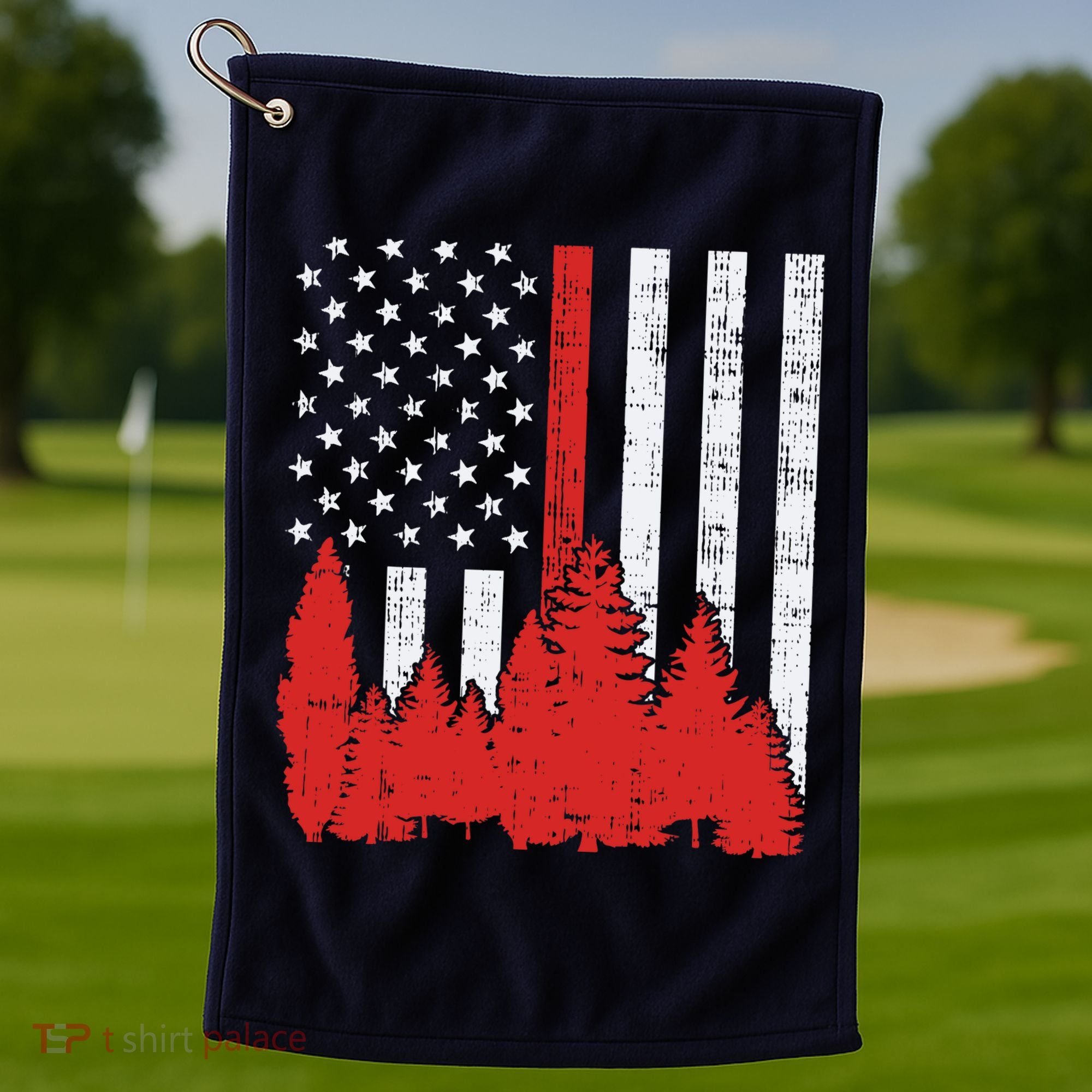 USA Flag Thin Red Line Forest Fire Wildland Firefighter Gift Golf Towel