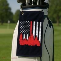 USA Flag Thin Red Line Forest Fire Wildland Firefighter Gift Golf Towel thumb 2