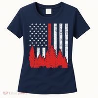 USA Flag Thin Red Line Forest Fire Wildland Firefighter Gift Women's T-Shirt thumb 0