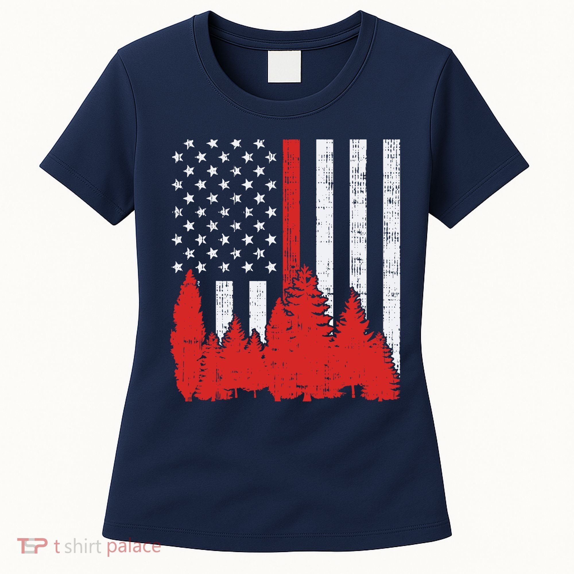 USA Flag Thin Red Line Forest Fire Wildland Firefighter Gift Women's T-Shirt