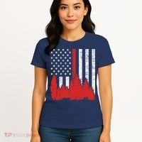 USA Flag Thin Red Line Forest Fire Wildland Firefighter Gift Women's T-Shirt thumb 4
