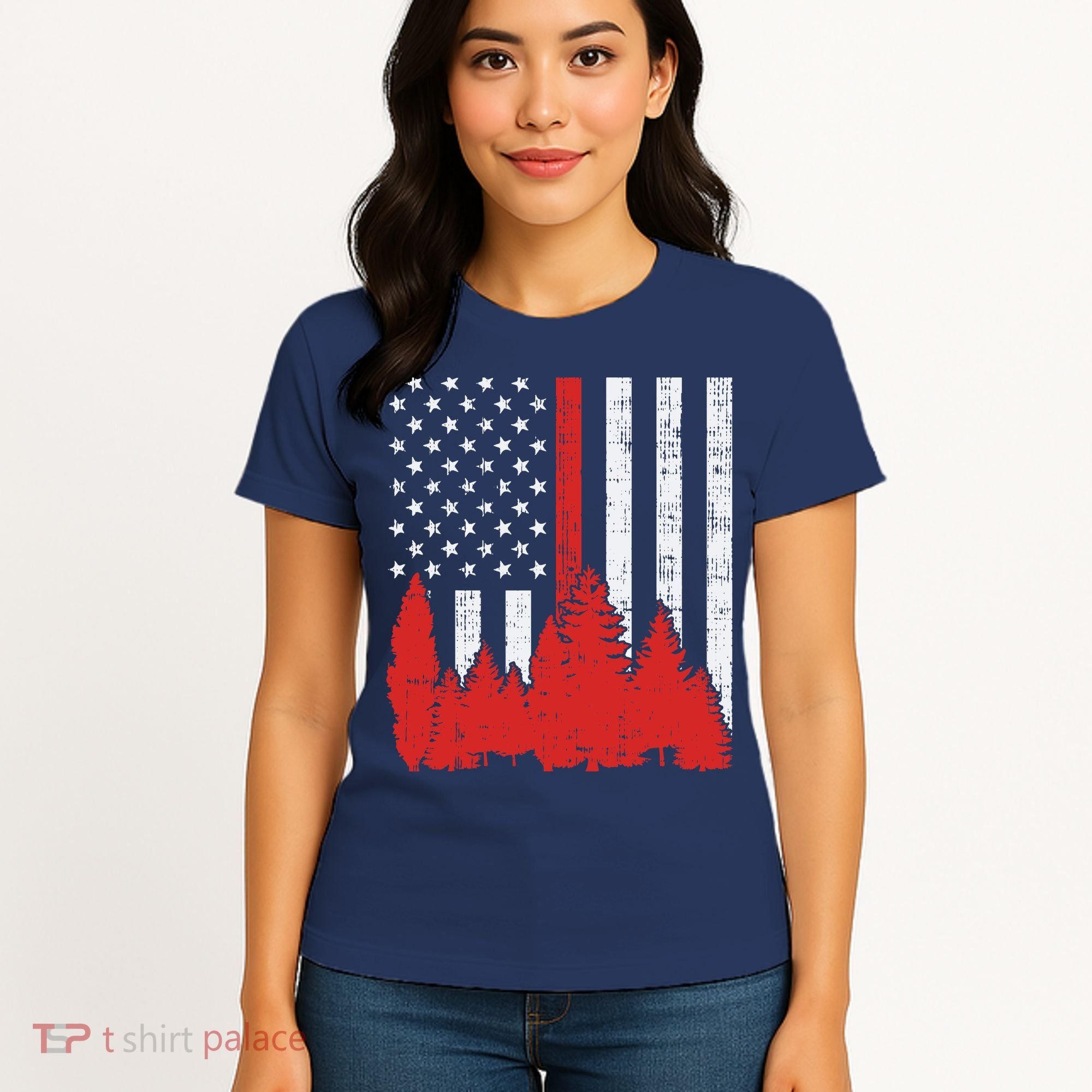 USA Flag Thin Red Line Forest Fire Wildland Firefighter Gift Women's T-Shirt
