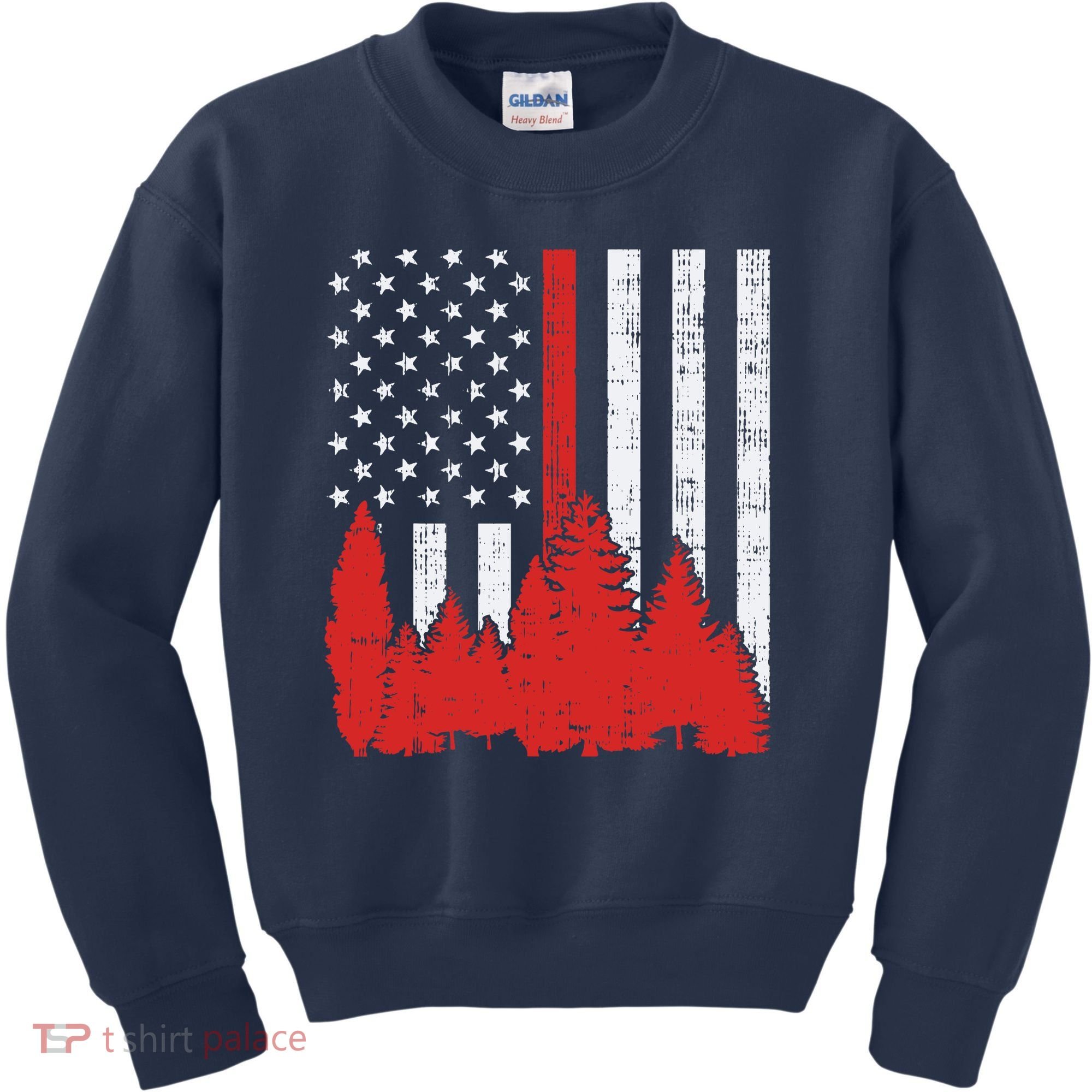 USA Flag Thin Red Line Forest Fire Wildland Firefighter Gift Kids Sweatshirt