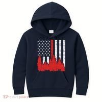 USA Flag Thin Red Line Forest Fire Wildland Firefighter Gift Kids Hoodie thumb 0