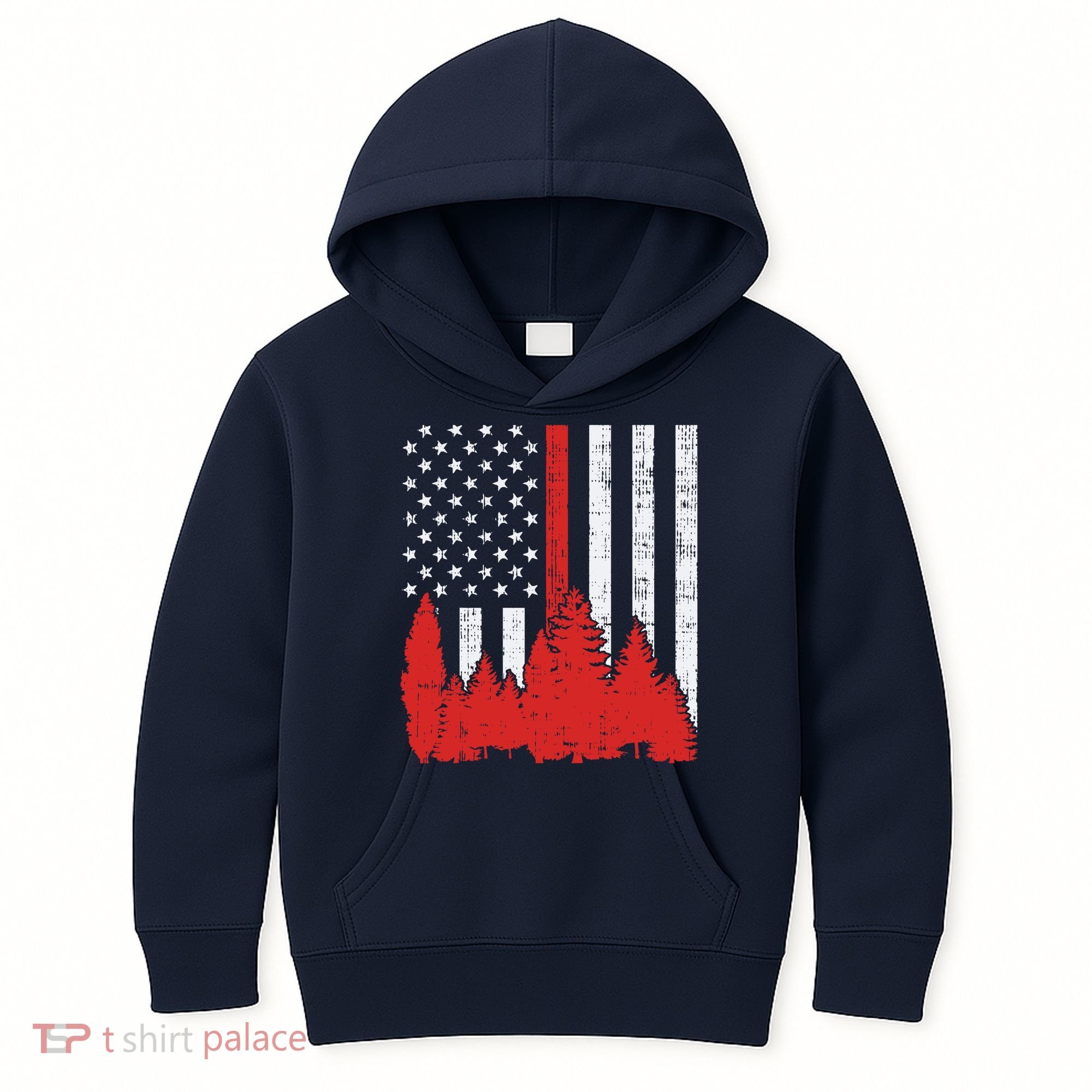 USA Flag Thin Red Line Forest Fire Wildland Firefighter Gift Kids Hoodie