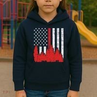 USA Flag Thin Red Line Forest Fire Wildland Firefighter Gift Kids Hoodie thumb 3