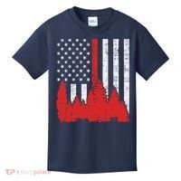 USA Flag Thin Red Line Forest Fire Wildland Firefighter Gift Kids T-Shirt thumb 0
