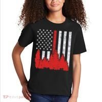 USA Flag Thin Red Line Forest Fire Wildland Firefighter Gift Kids T-Shirt thumb 2