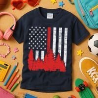 USA Flag Thin Red Line Forest Fire Wildland Firefighter Gift Kids T-Shirt thumb 3