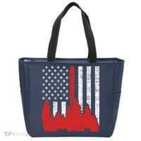 USA Flag Thin Red Line Forest Fire Wildland Firefighter Gift Tote Bag thumb 0