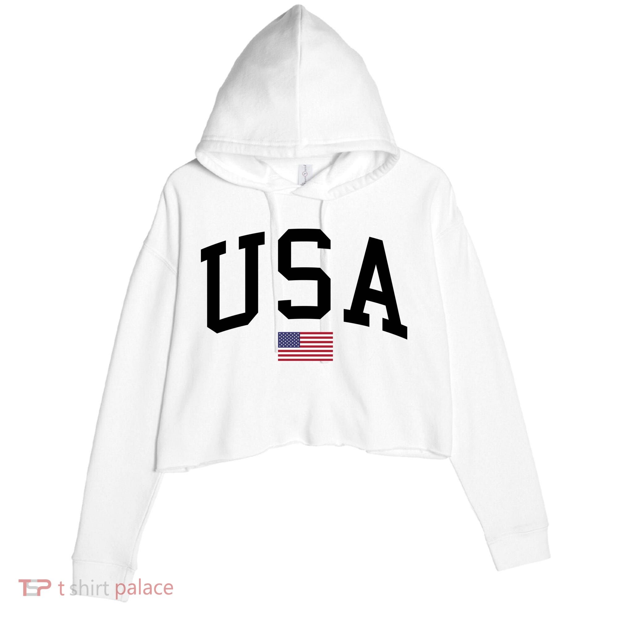 USA Flag Crop Fleece Hoodie