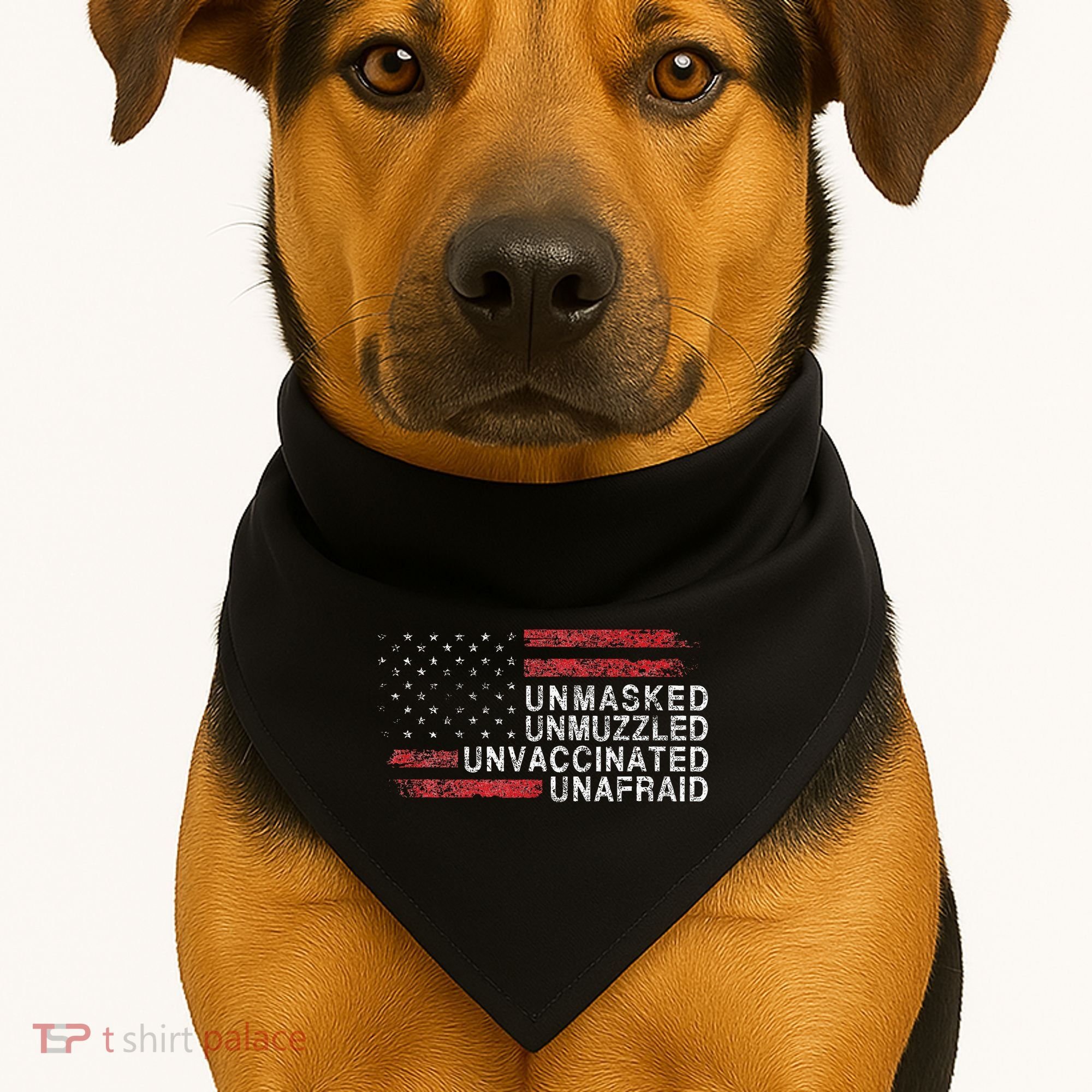 Us Flag Unmasked Unmuzzled Unvaccinated Unafraid USA-Made Doggie Bandana