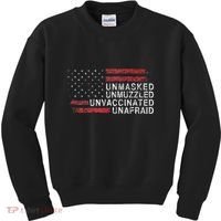 Us Flag Unmasked Unmuzzled Unvaccinated Unafraid Kids Sweatshirt thumb 0