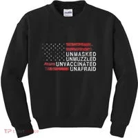 Us Flag Unmasked Unmuzzled Unvaccinated Unafraid Kids Sweatshirt thumb 0