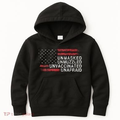Us Flag Unmasked Unmuzzled Unvaccinated Unafraid Kids Hoodie