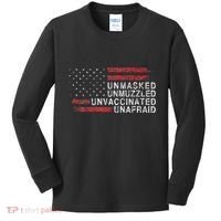 Us Flag Unmasked Unmuzzled Unvaccinated Unafraid Kids Long Sleeve Shirt thumb 0