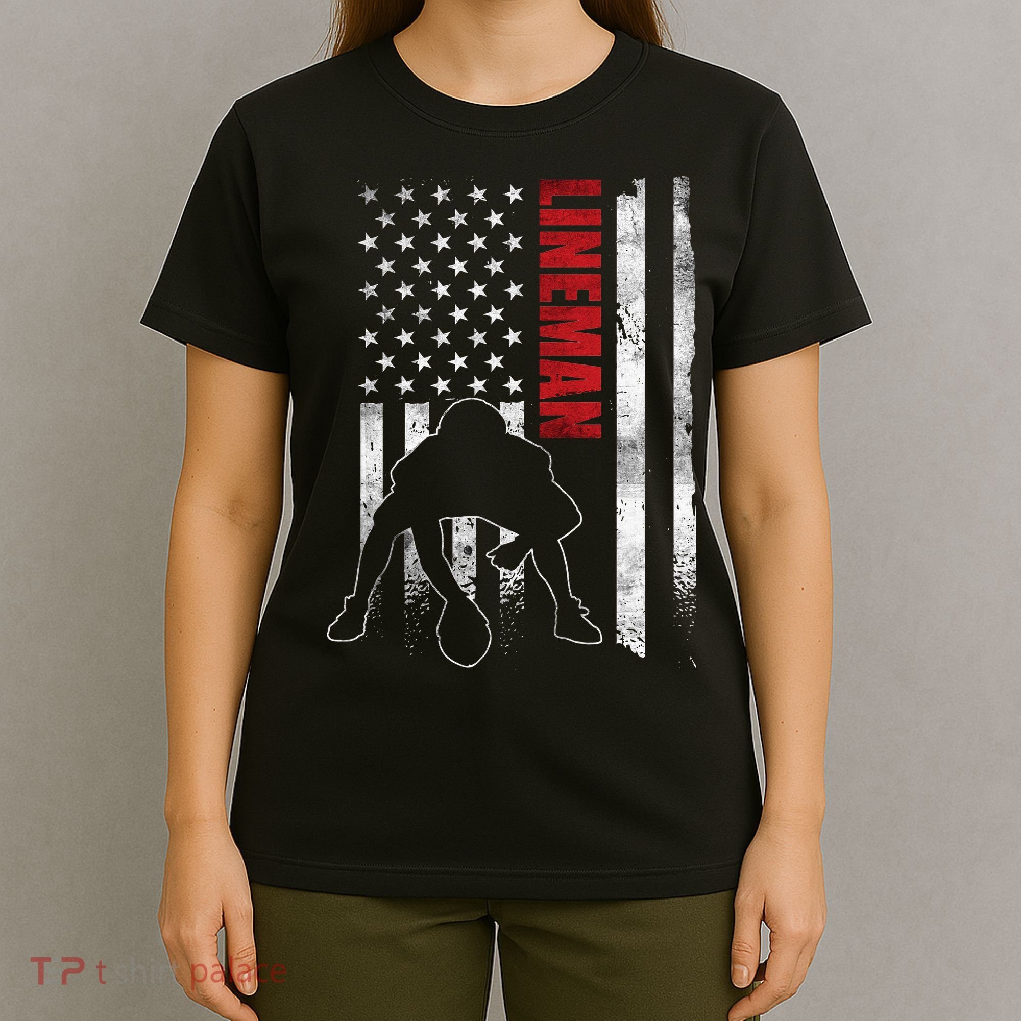 US Flag vintage American Football Lineman T-Shirt