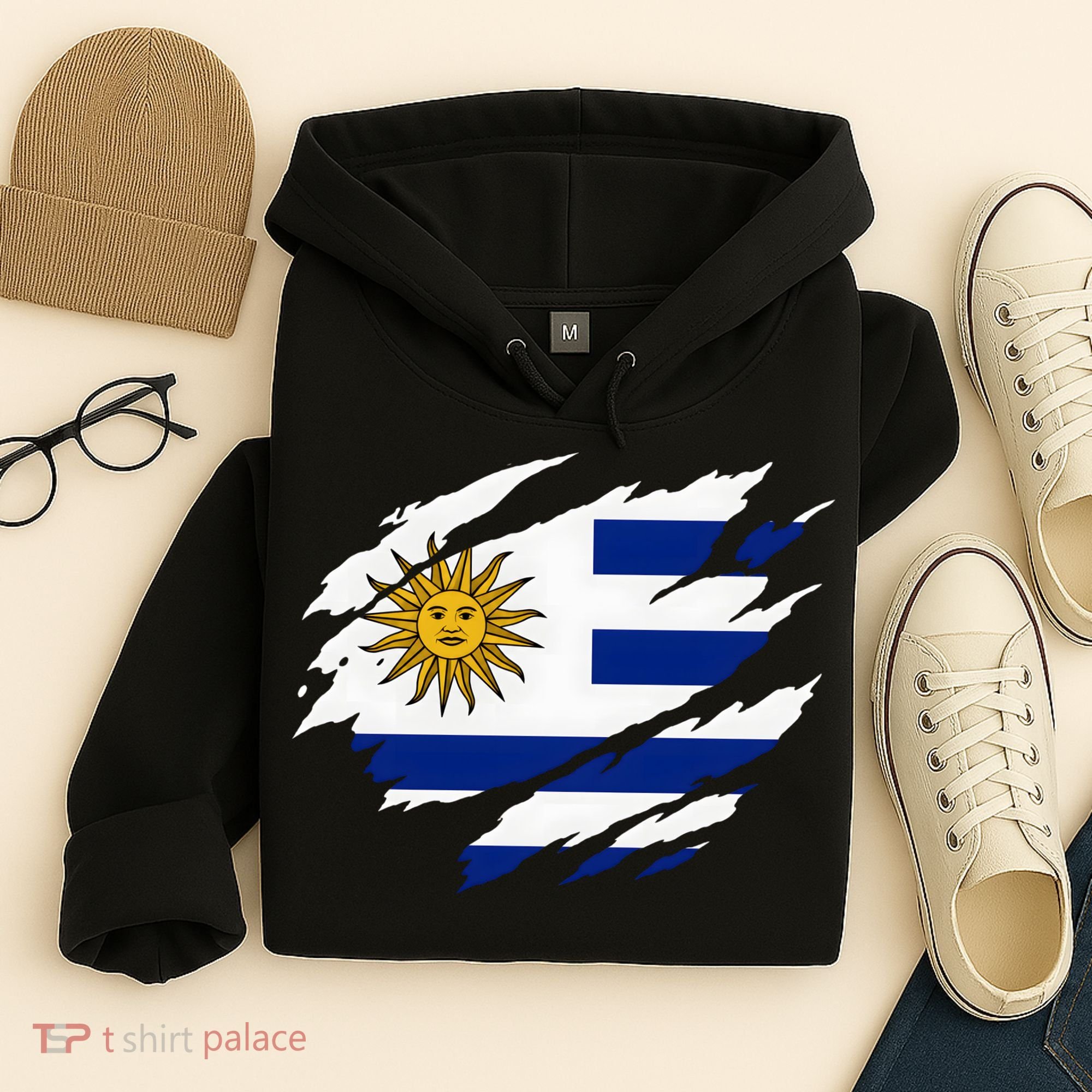 Uruguay Flag With Sun Graphic For Soccer Fans Hoodie