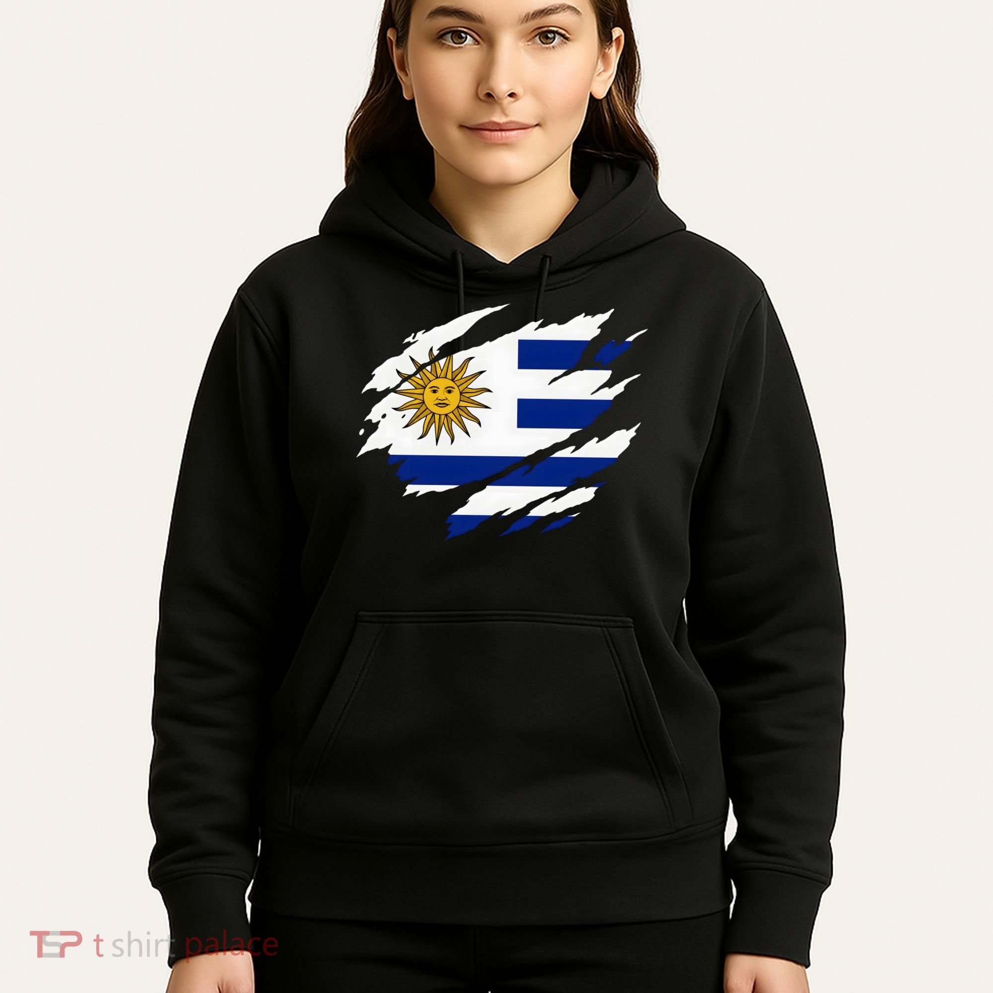 Uruguay Flag With Sun Graphic For Soccer Fans Hoodie