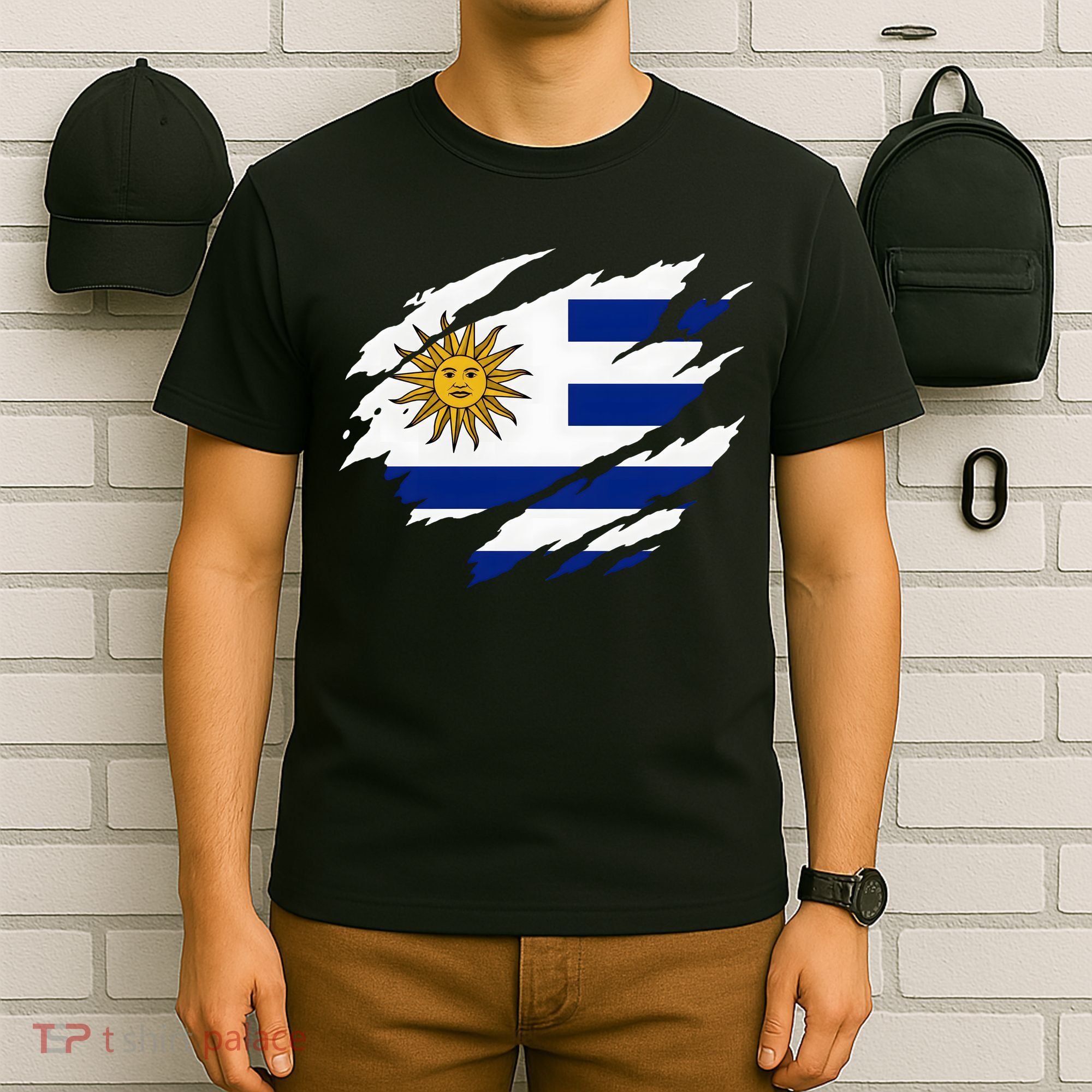 Uruguay Flag With Sun Graphic For Soccer Fans T-Shirt