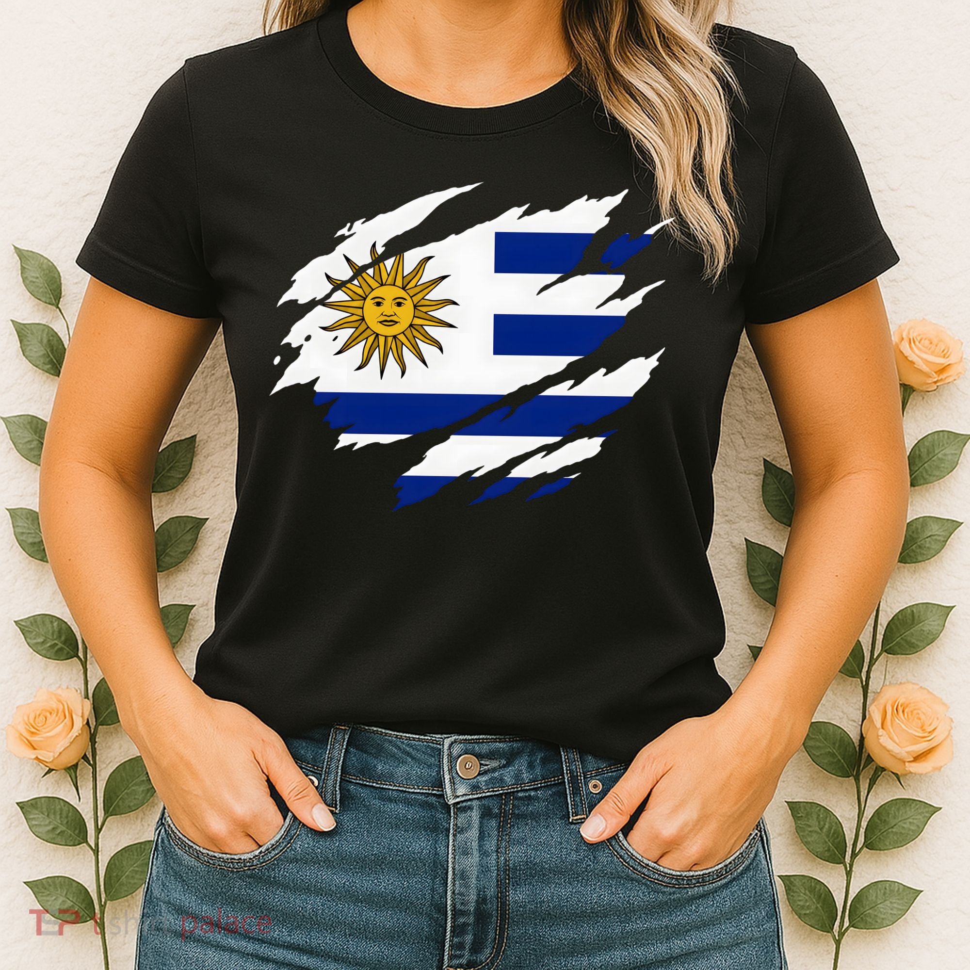 Uruguay Flag With Sun Graphic For Soccer Fans Women's T-Shirt