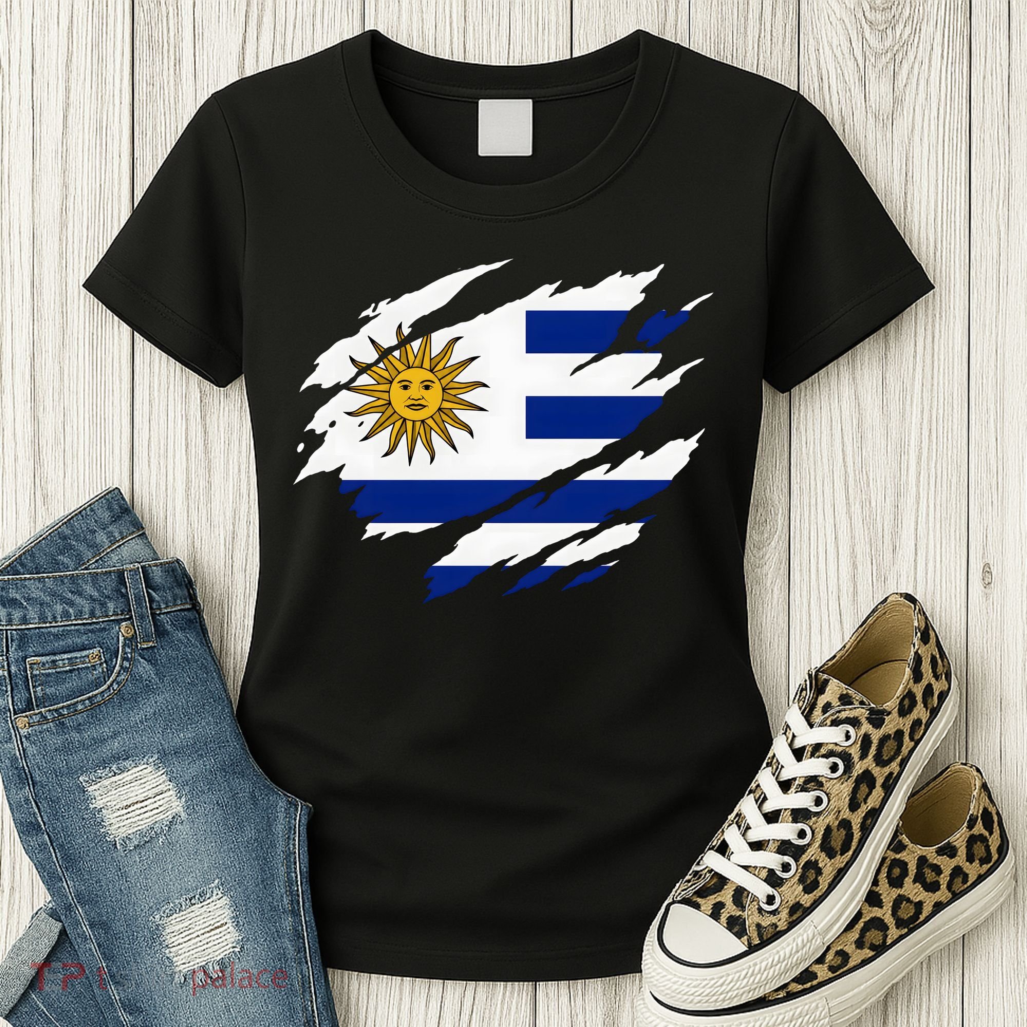 Uruguay Flag With Sun Graphic For Soccer Fans Women's T-Shirt