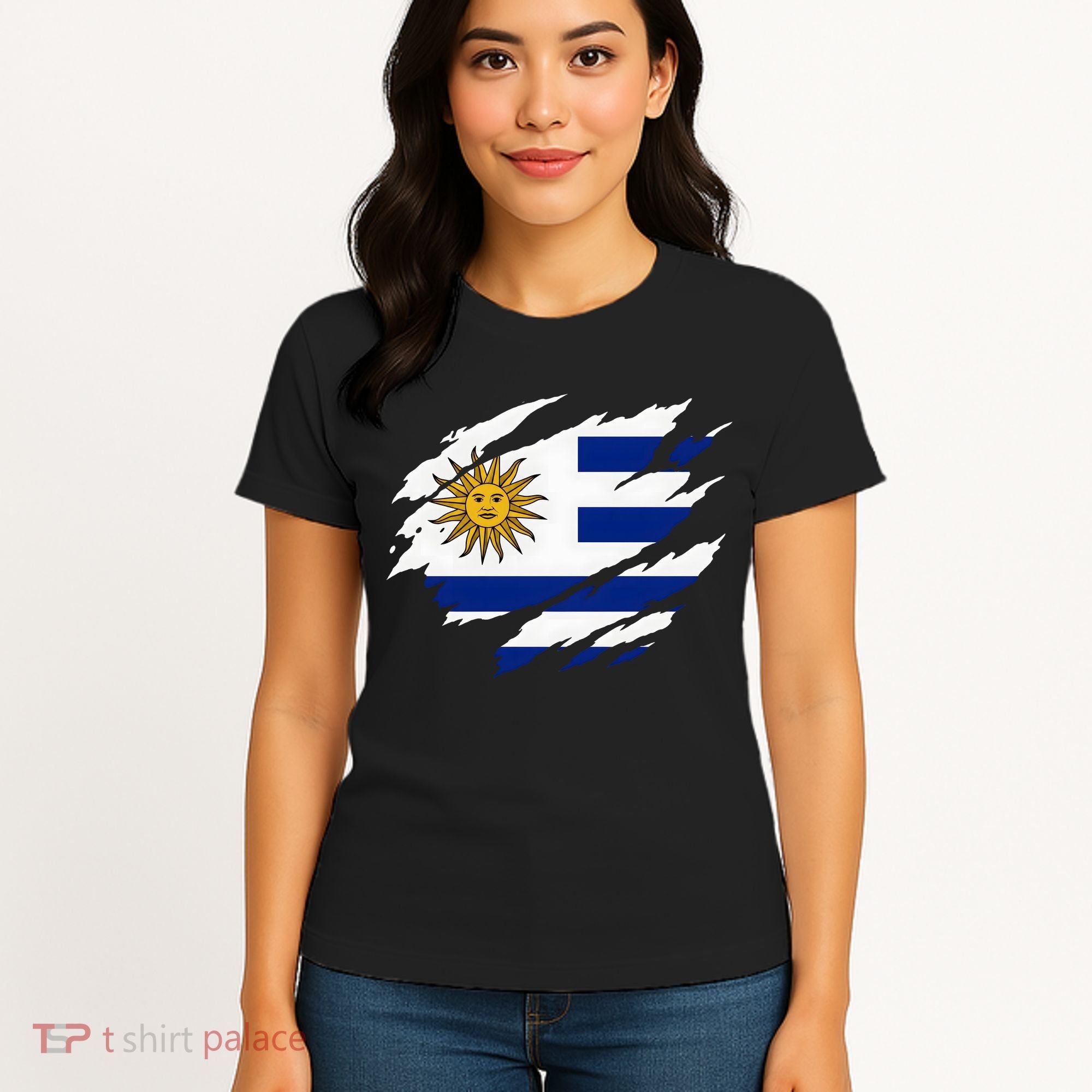 Uruguay Flag With Sun Graphic For Soccer Fans Women's T-Shirt