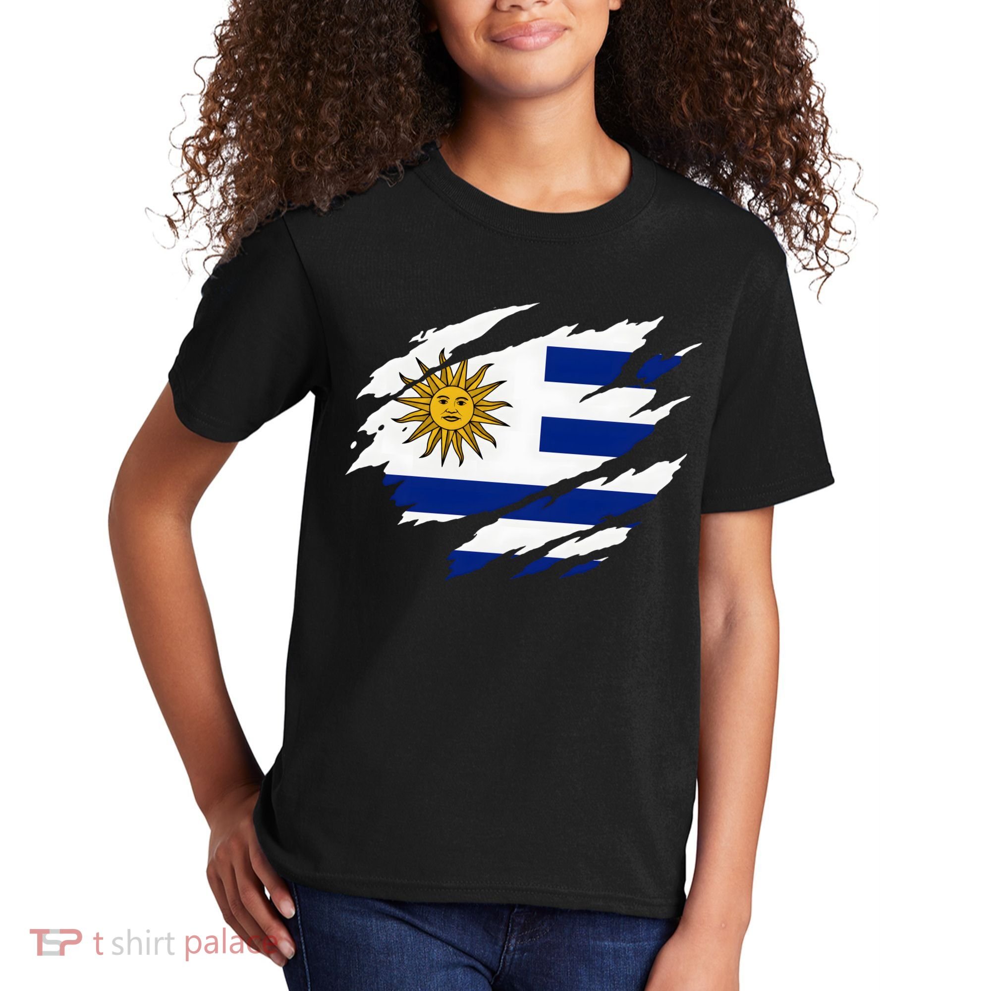 Uruguay Flag With Sun Graphic For Soccer Fans Kids T-Shirt