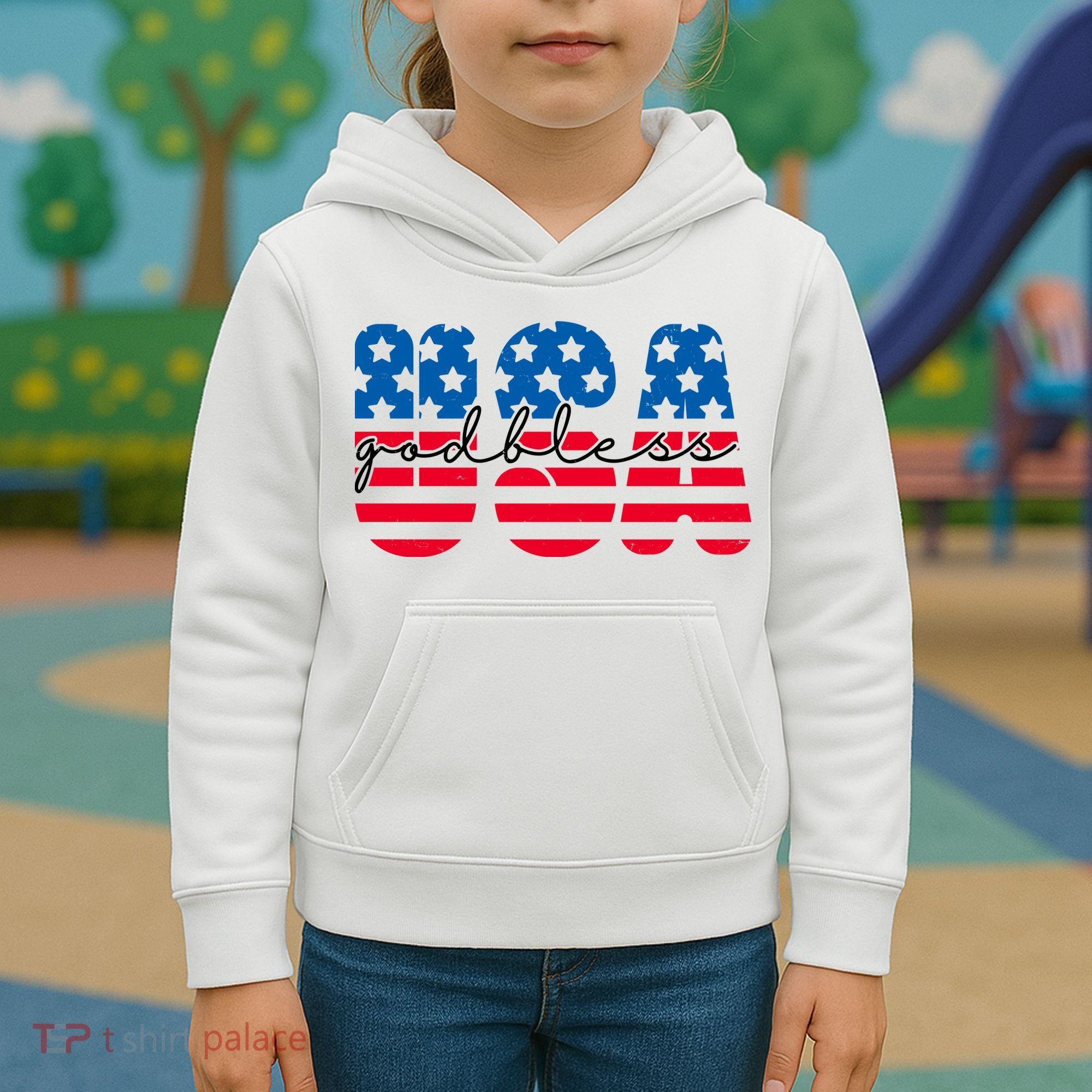 USA God Bless Patriot Celebration Kids Hoodie