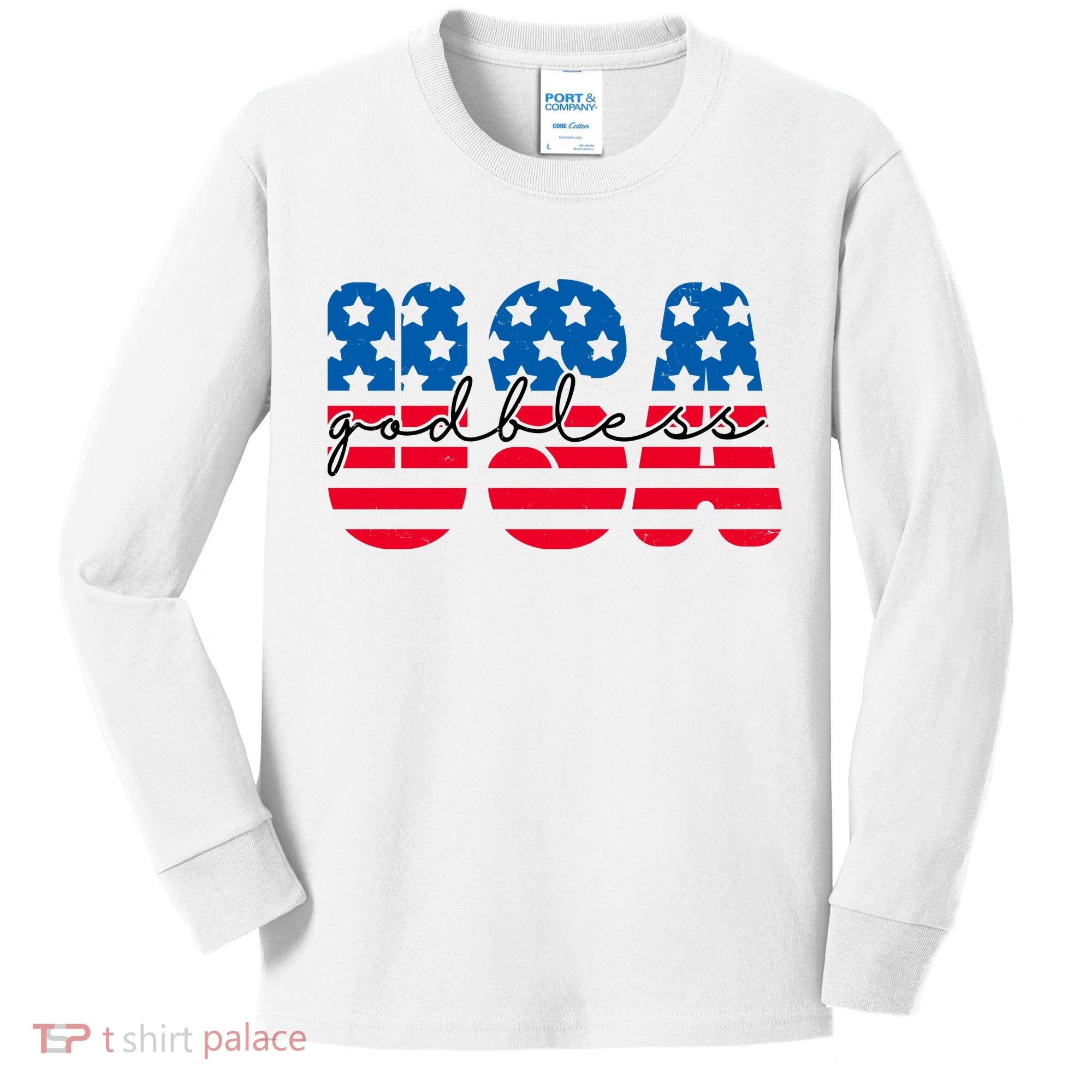 USA God Bless Patriot Celebration Kids Long Sleeve Shirt