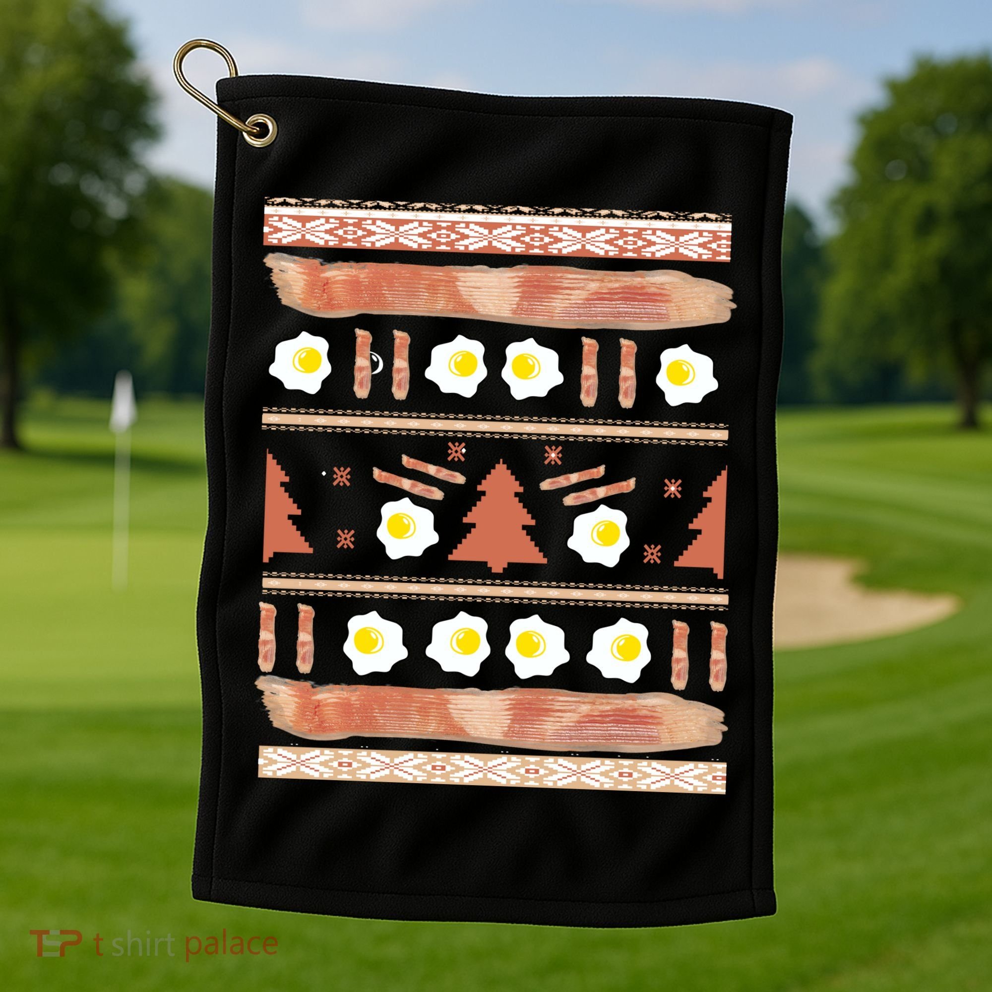 Ugly Bacon And Eggs Christmas Sweater Golf Towel