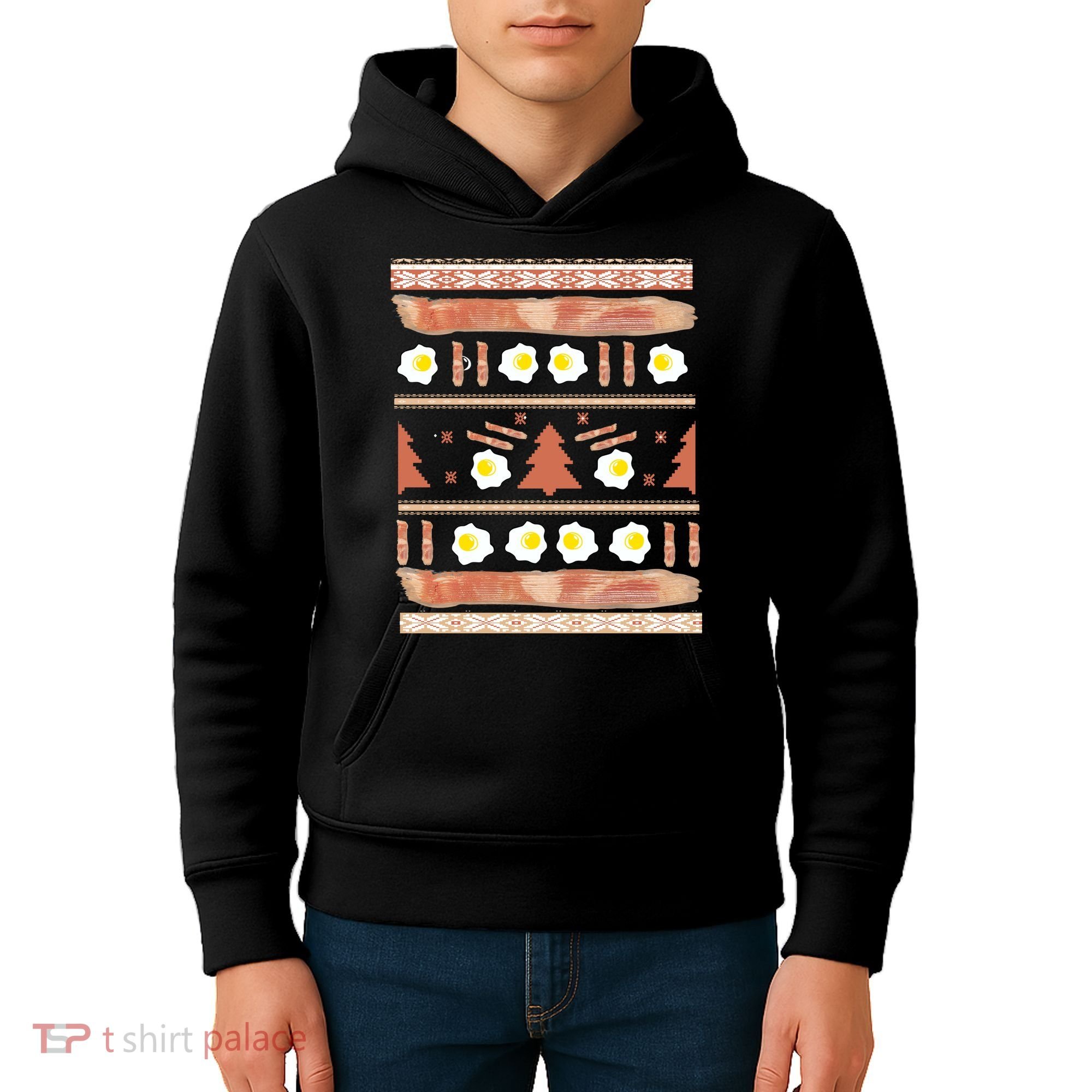 Ugly Bacon And Eggs Christmas Sweater Kids Hoodie