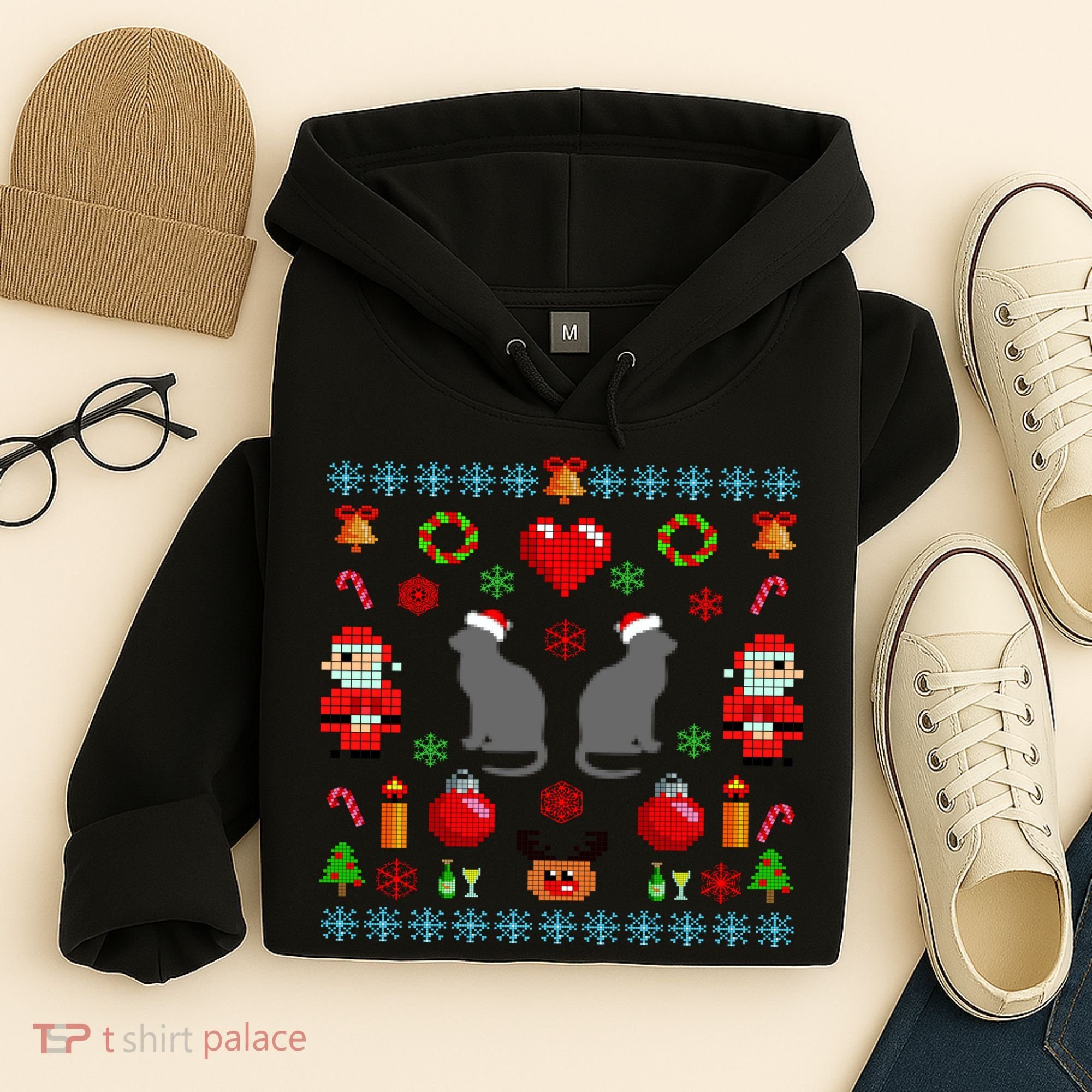 Ugly Cat Christmas Sweater 8 Bit Hoodie