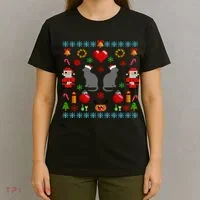 Ugly Cat Christmas Sweater 8 Bit T-Shirt thumb 4