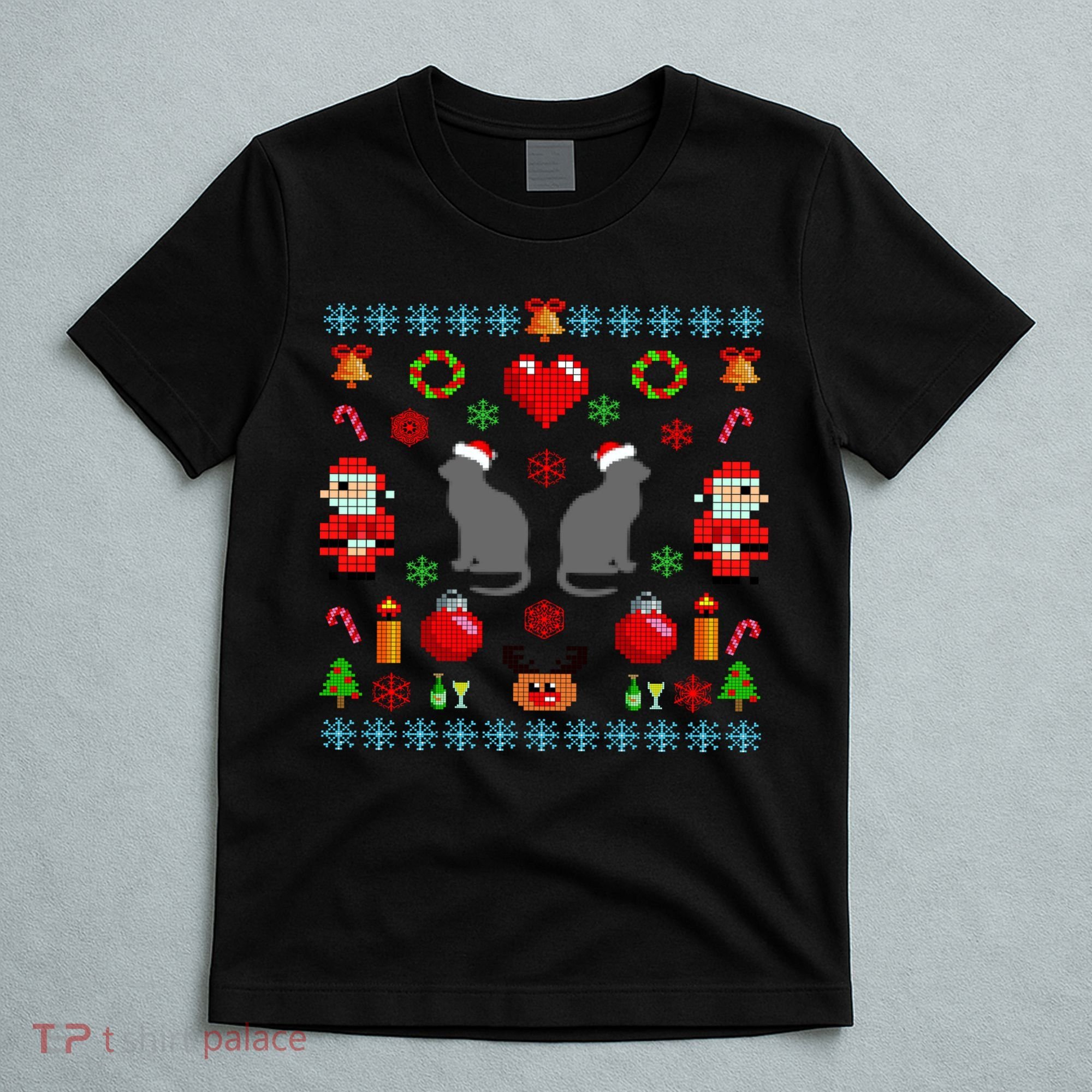 Ugly Cat Christmas Sweater 8 Bit T-Shirt
