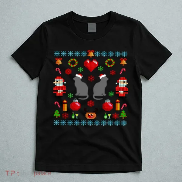 Ugly Cat Christmas Sweater 8 Bit T-Shirt