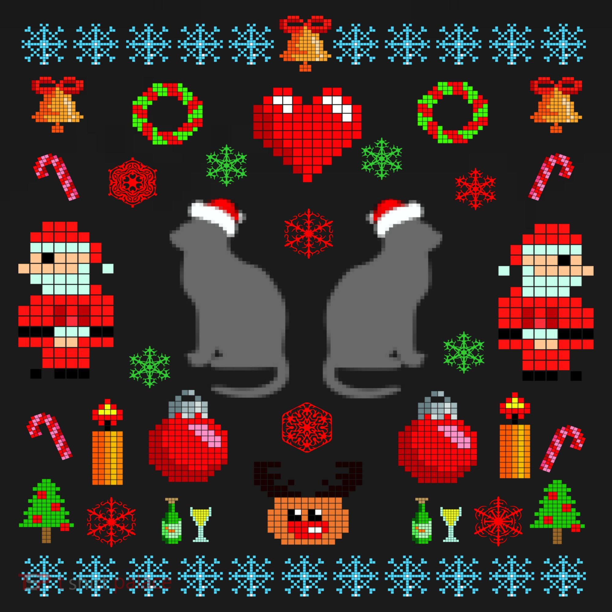 Ugly Cat Christmas Sweater 8 Bit Button
