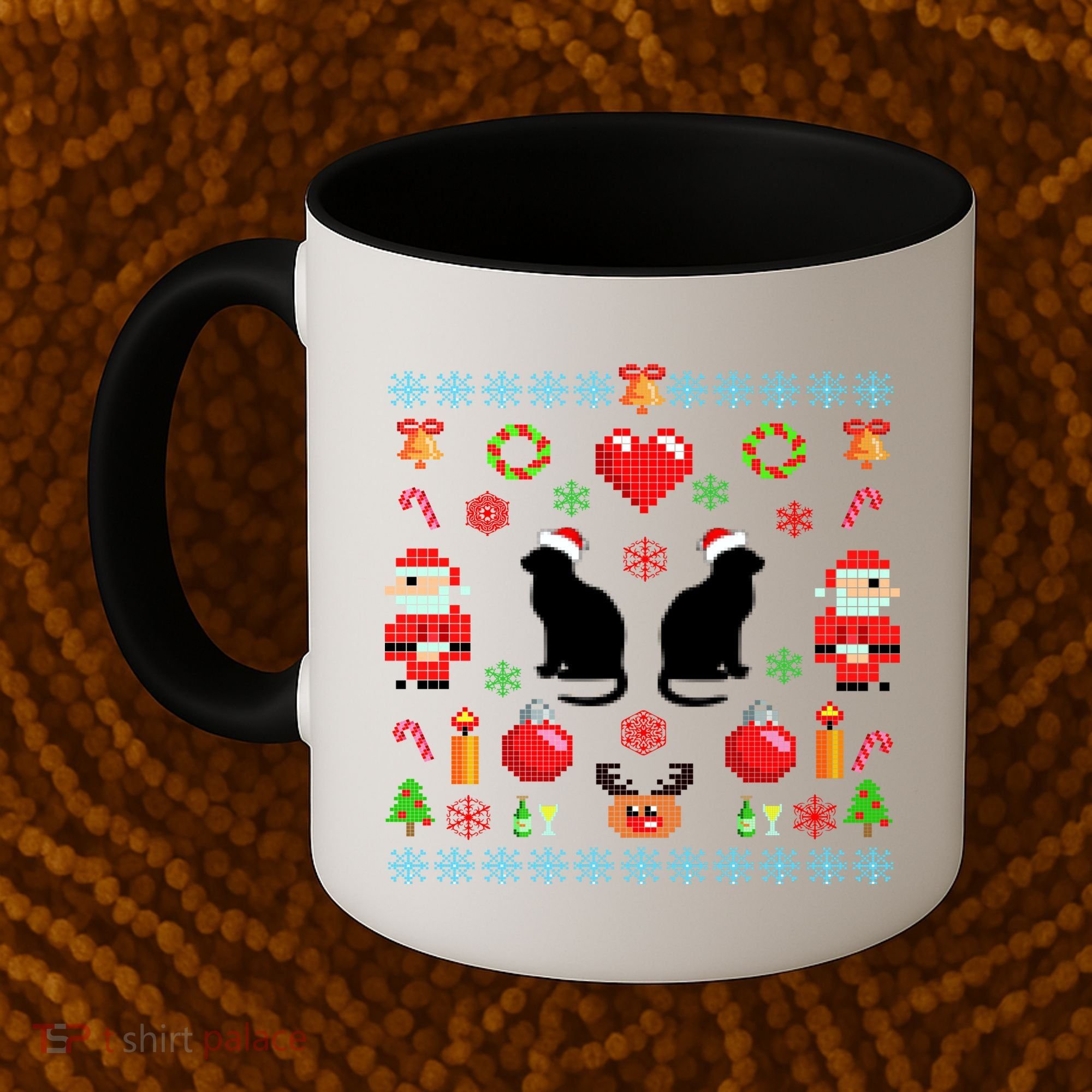 Ugly Cat Christmas Sweater 8 Bit Coffee Mug