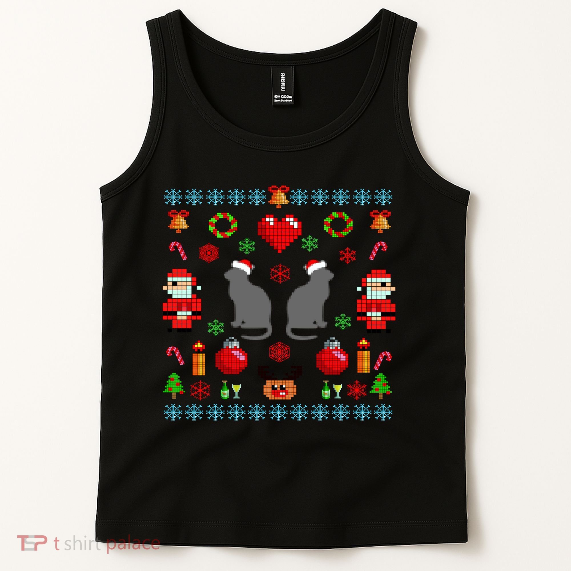 Ugly Cat Christmas Sweater 8 Bit Tank Top