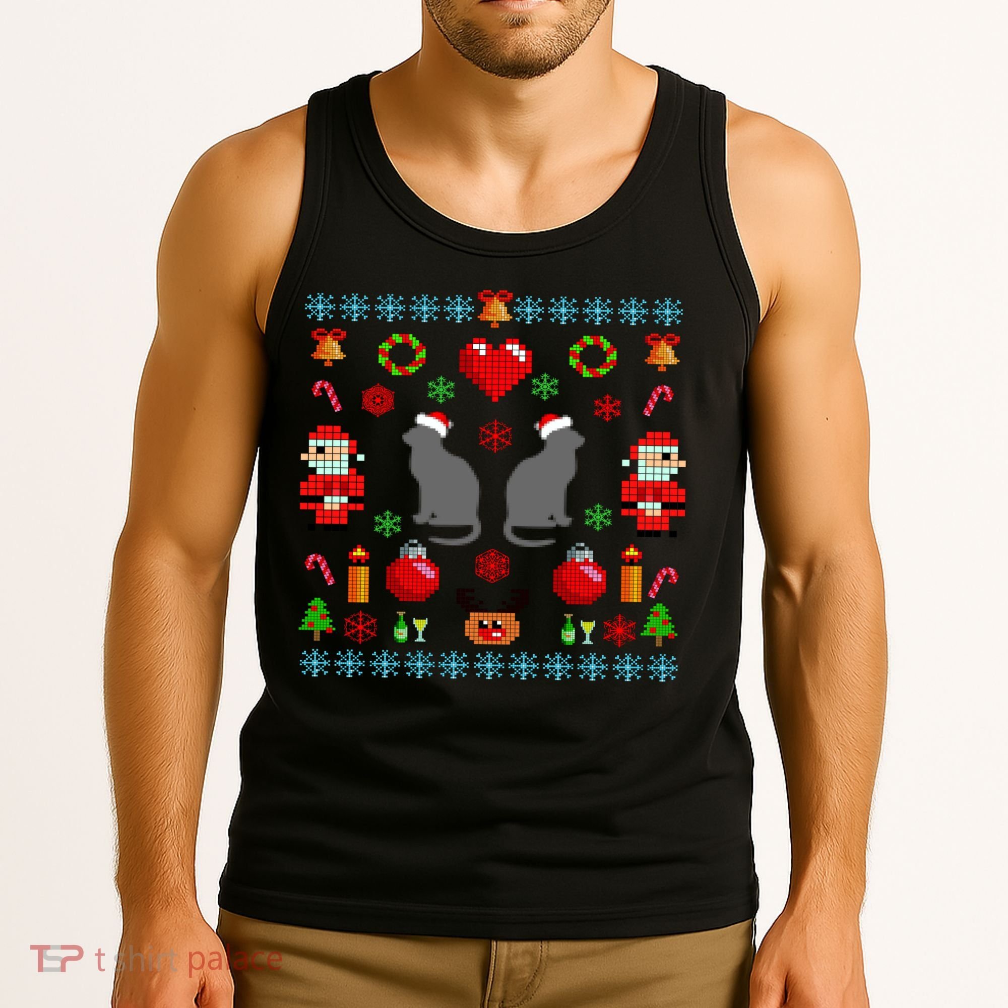 Ugly Cat Christmas Sweater 8 Bit Tank Top